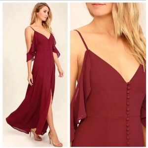 Lulu's Burgundy Cold-Shoulder Maxi Dress